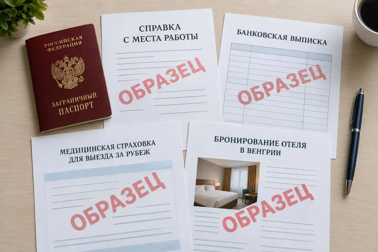 Пример комплекта документов российского заявителя. Все изображения обезличены и отмечены как образцы.