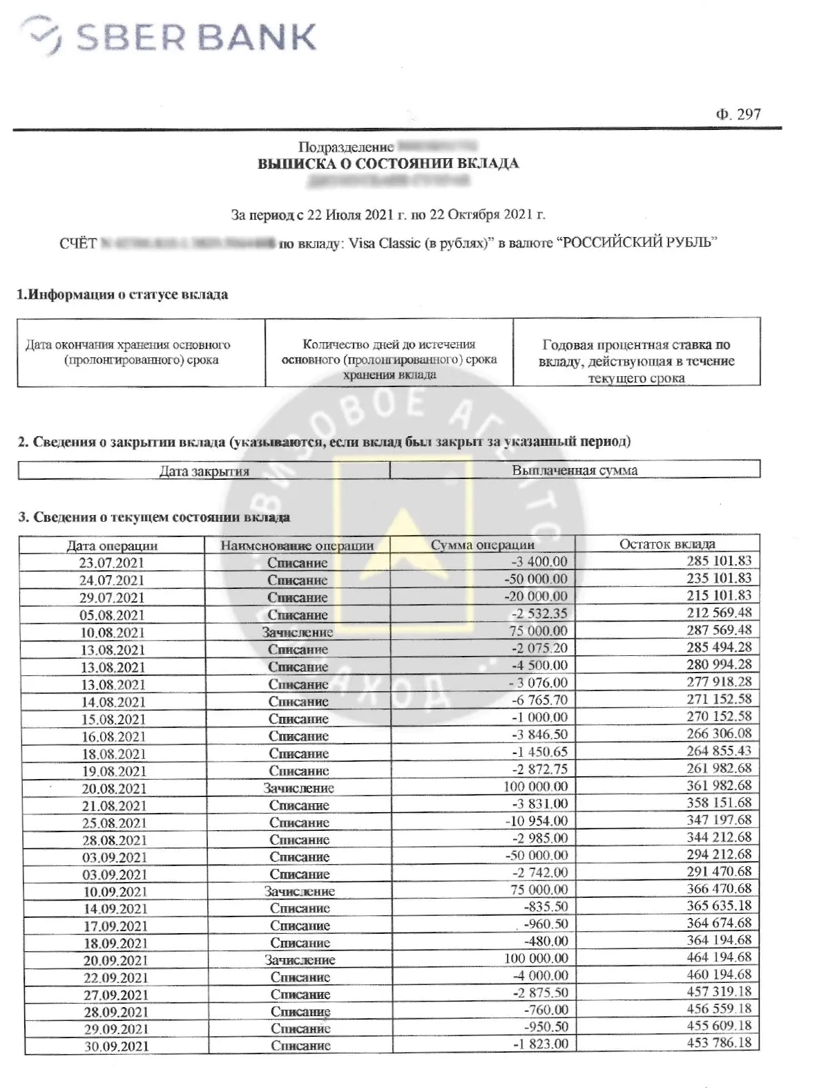 Образец выписки из банка